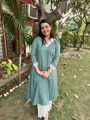 Sea green Lacework A-line kurta