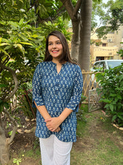 Indigo Ban neck Ambi kurti - MYSANSKRITAM