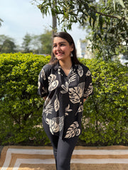 Black big leaf modal silk top