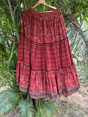 Maroon ambi 3 tier skirt