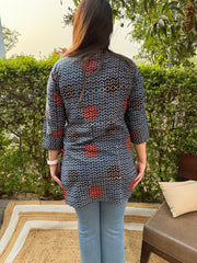 Indigo Ajrakh ban neck kurti