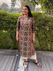 Ruhani Brown Rose Handblock Kurta by Sanskritam