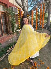 Cream applique work kurta with leheriya duppata