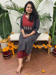 Black Choti buti Ajrakh Yoke kurta - MYSANSKRITAM
