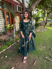 Bottle Green banarsi Silk Suit Set