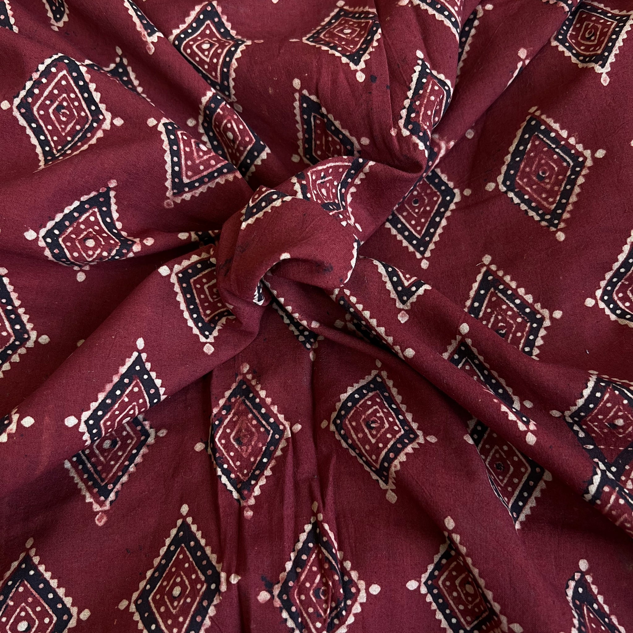 Dark Maroon Barfi Ajrakh Fabric