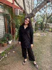 Black textured woollen Top