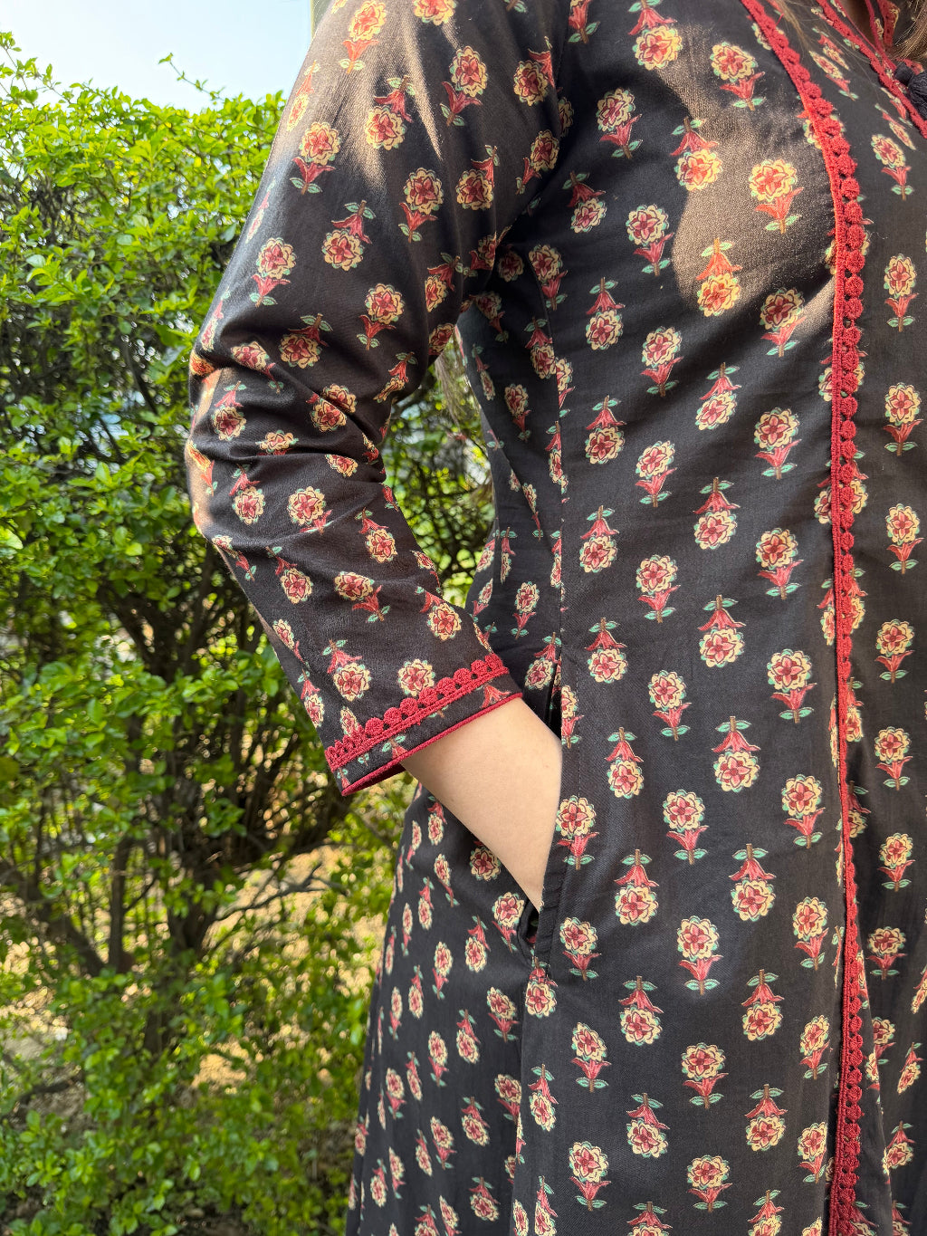 Black Buti Aline Co-ord Set sleeve detail by MySanskritam