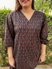 Black sanganeri print A-line kurta