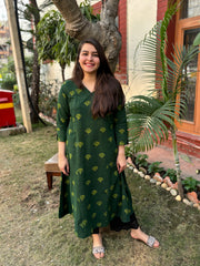 Bottle green Slub Aline Kurta