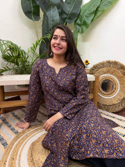 Blue floral woollen kurta