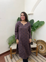 Blue floral woollen kurta