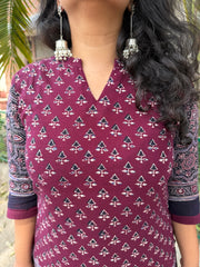Wine Ajrakh Designer kurta