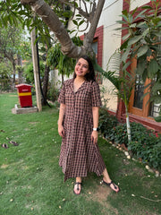 Brown Ajrakh handblock printed dress