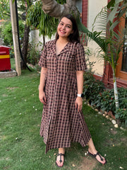 Brown Ajrakh handblock printed dress