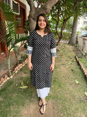 Black kantha buti kurta