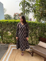 Brown handblock chudi sleeve Aline kurta