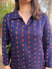 Blue Woollen Collar Kurta