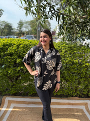 Black big leaf modal silk top