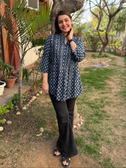 Indigo Sanganeri pintucks top