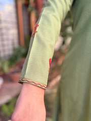 Pista green embroidered woollen suit set