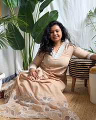 Beige Embroidered Kurta with Mulmul Patchwork Dupatta