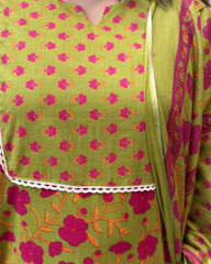 Parrot Green floral yoke Suit Set