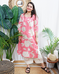 Pink flower kurta duppata set