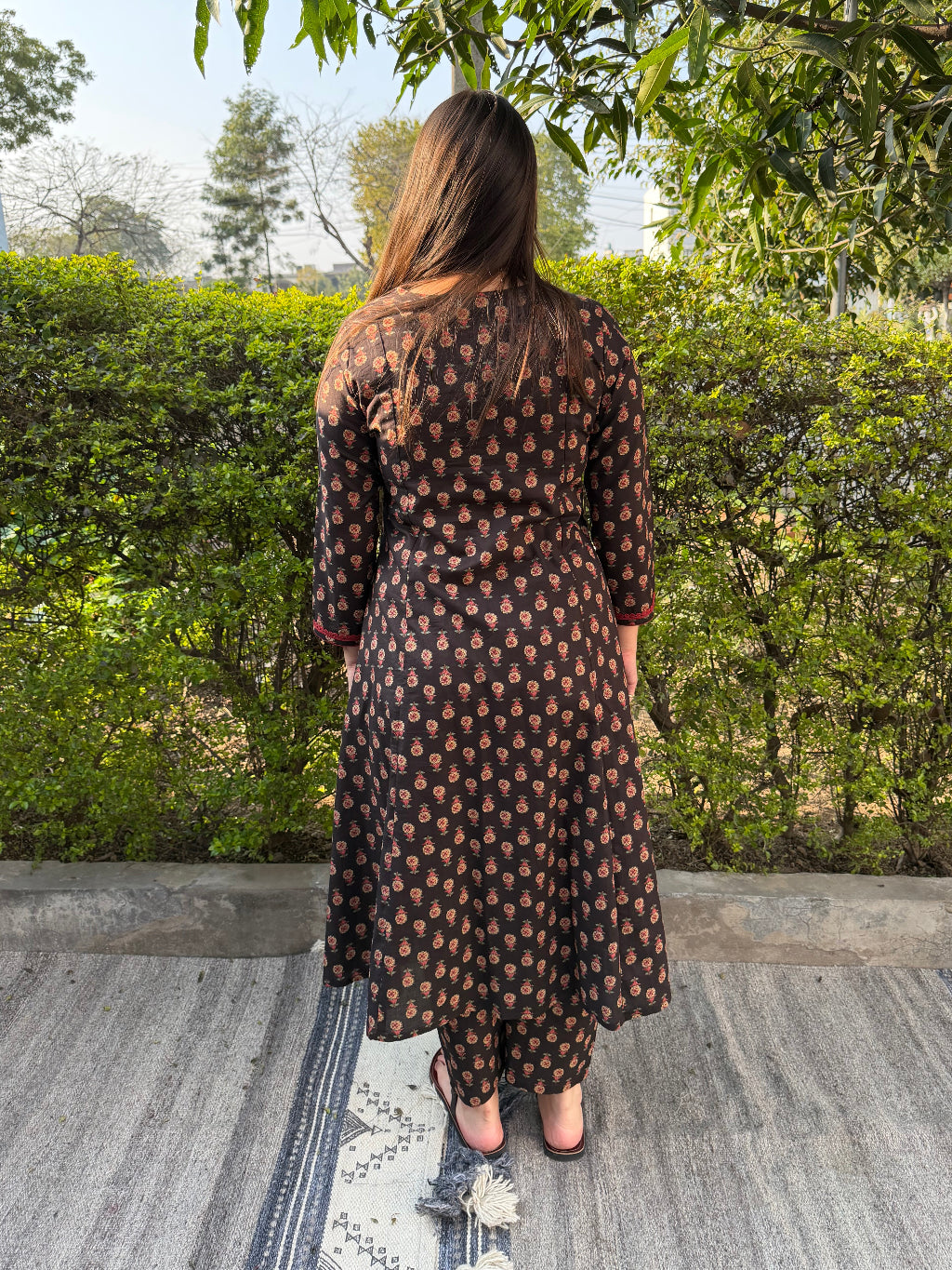 Black Buti Aline Co-ord Set from the back by MySanskritam