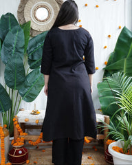 Black Embroidered Yoke Kurta