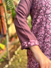 Purple embroidered Woollen full suit set
