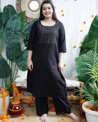 Black Embroidered Yoke Kurta