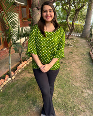 Parrot green Bandhini handcrafted Modal Silk Top