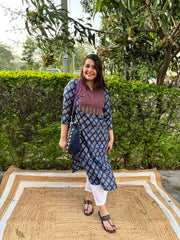 Blue Sanganeri yoke kurta