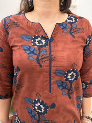 Rust Blue Flower printed kurta