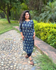 Blue lotus sanganeri kurta