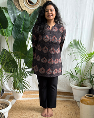 Black Peacock Ajrakh kurti