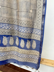 Cream blue checks chanderi duppata