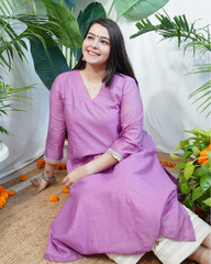 Lavender Textured Chanderi Aline kurta