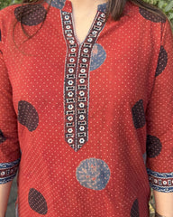 Maroon Circle Print Short kurti