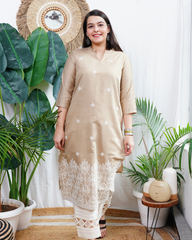 Beige Embroidered Kurta