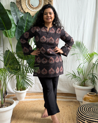 Black Peacock Ajrakh kurti