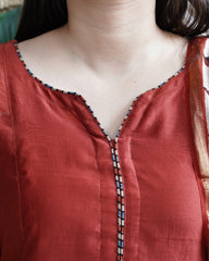 Maroon Chanderi A-line kurta dupatta set