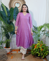 Lavender Textured Chanderi Aline kurta
