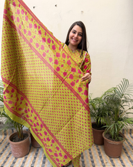 Parrot Green floral yoke Suit Set