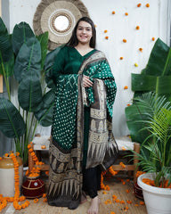 Green Solid Modal Kurta with Bandhani Dupatta