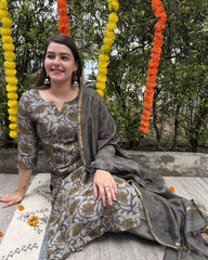 Grey floral jaal Chanderi full suit set
