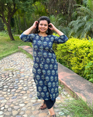 Blue lotus sanganeri kurta