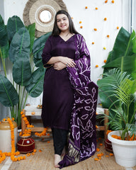 Purple Bandhani Modal Kurta Dupatta Set