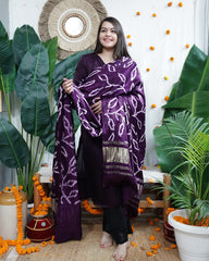 Purple Bandhani Modal Kurta Dupatta Set